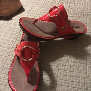 Alegria coral wedge sandals
